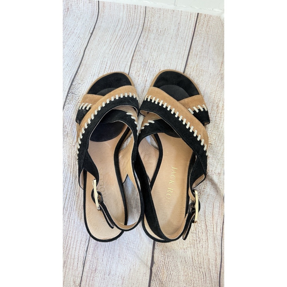 Jack Rogers Amelia City Sandals Size 8 Black Tan Suede Leather Slingback Flat - Picture 6 of 6